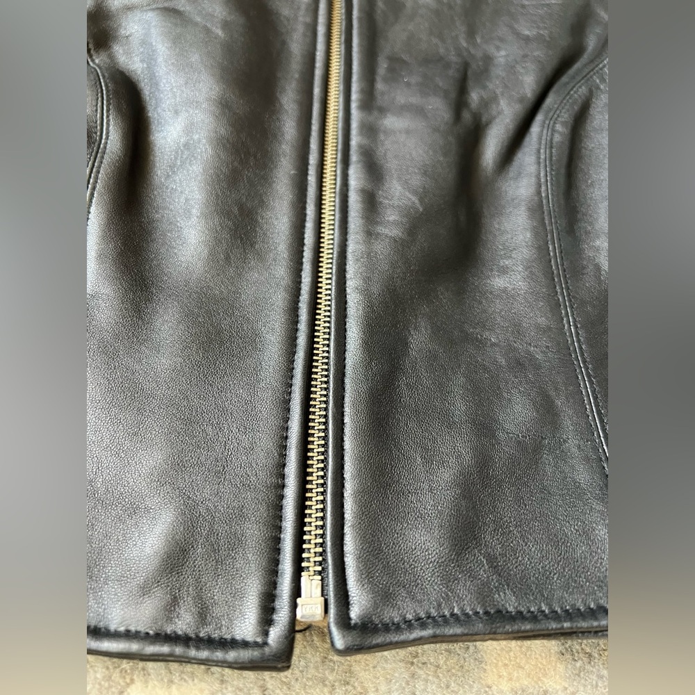 Black 100% Leather Zip-Up Moto Vest, INC International Concepts - Sz 8 Petite - Picture 12 of 13